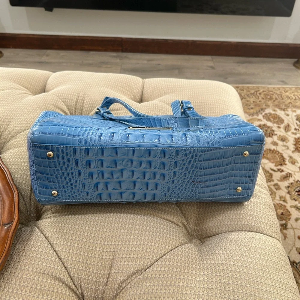 Brahmin Croc Embossed Tote Bag Blue  with Gold Hardware - Picture 8 of 13